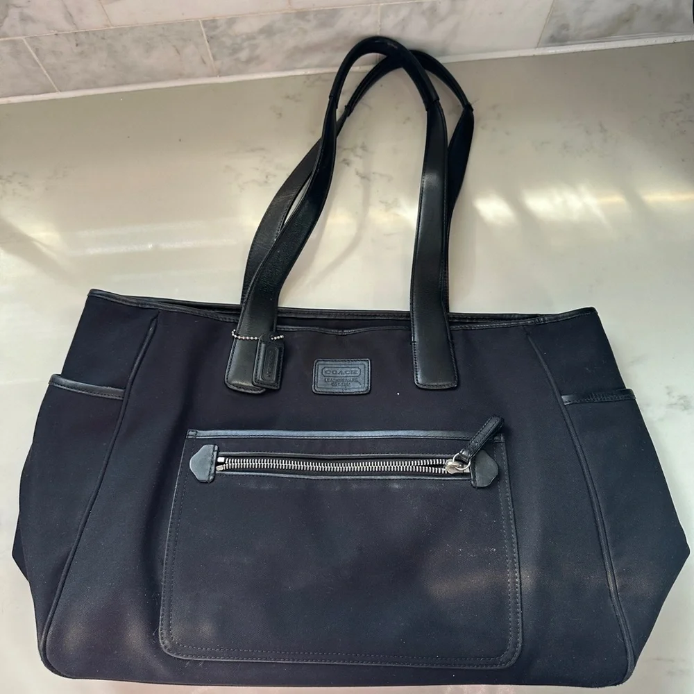 Vintage Coach Black Tote Bag Laptop Bag Diaper Bag Large Shoulder Tote